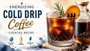 Cách Pha Chế Cocktail Cà Phê Cold Drip Với Gin, Rum, Tonic Và Cam Chanh 5 Ly cocktail cà phê cold drip mát lạnh với lớp bọt mịn, kem tươi và hạt cà phê trang trí trên nền đá.