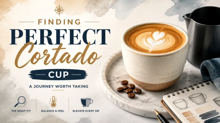 Hyper-realistic 3D watercolor-style featured image of a cortado cup for Finding Perfect Cortado Cup: A Journey Worth Taking.
