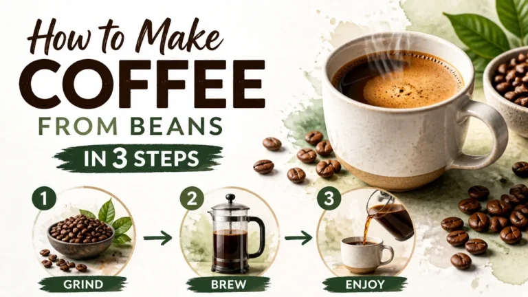 Learn how to make coffee from beans in 3 steps: fresh beans, grinding, and brewing in a pour-over setup.