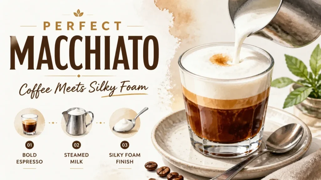 Perfect Macchiato Recipe: Coffee Meets Silky Foam featured image with layered espresso and silky foam.