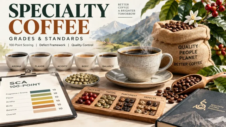 Featured image for Specialty Coffee Grades & SCA Standards: 100-Point Scoring, Defect Framework & Quality Control