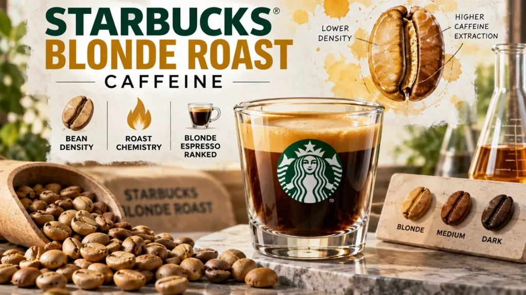 Featured image for Starbucks Blonde Roast Caffeine: Bean Density Science, Roast Chemistry & Blonde Espresso Ranked