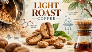 Featured image for What Is Light Roast Coffee? The Chemistry of First Crack, Organic Acids & Extraction Physics