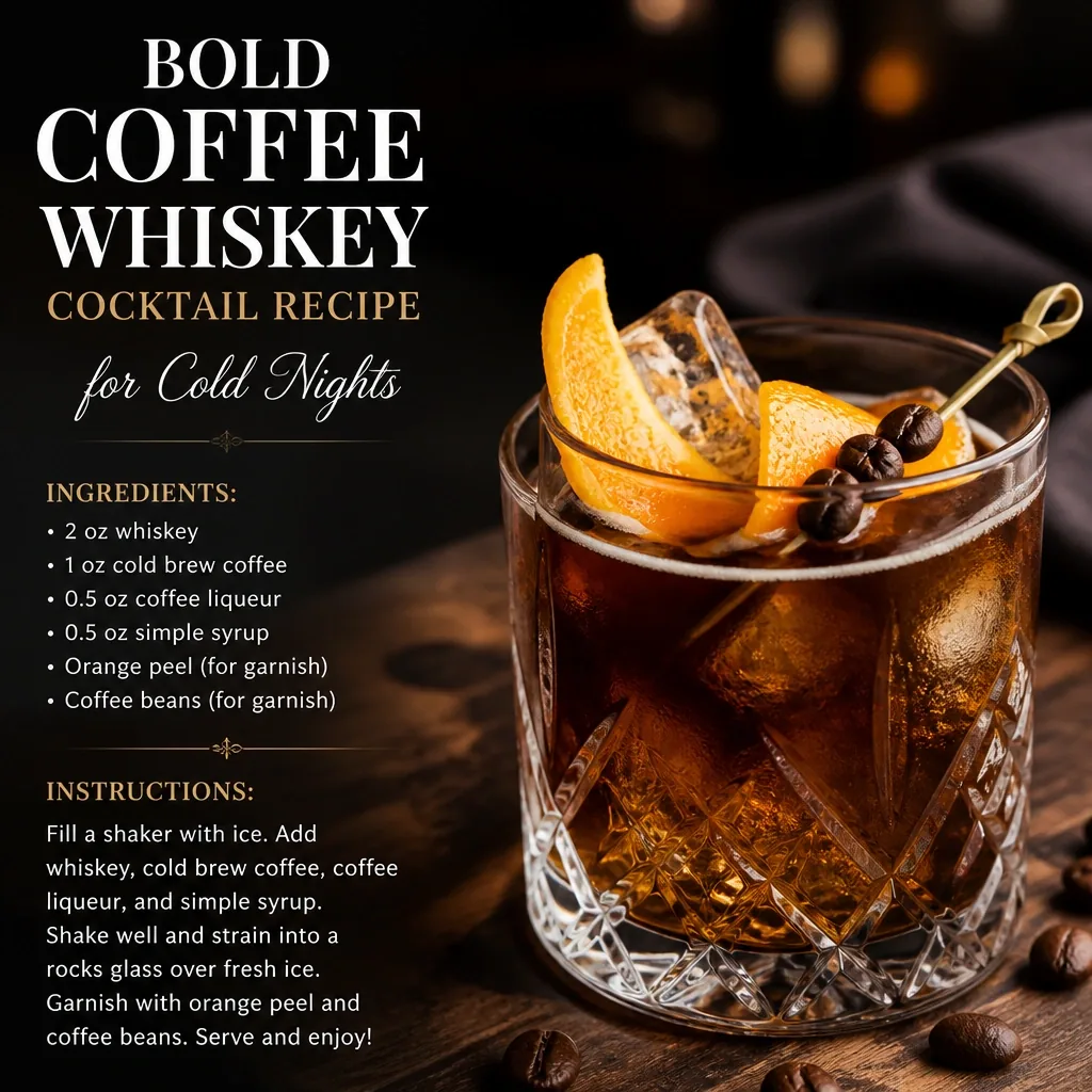 Macro photograph for Bold Coffee Whiskey Cocktail Recipe for Cold Nights