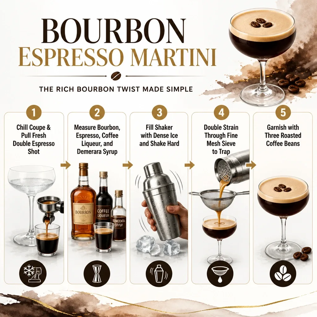 Step-by-step process guide and workflow infographic for Bourbon Espresso Martini Recipe: The Rich Bourbon Twist Made Simple