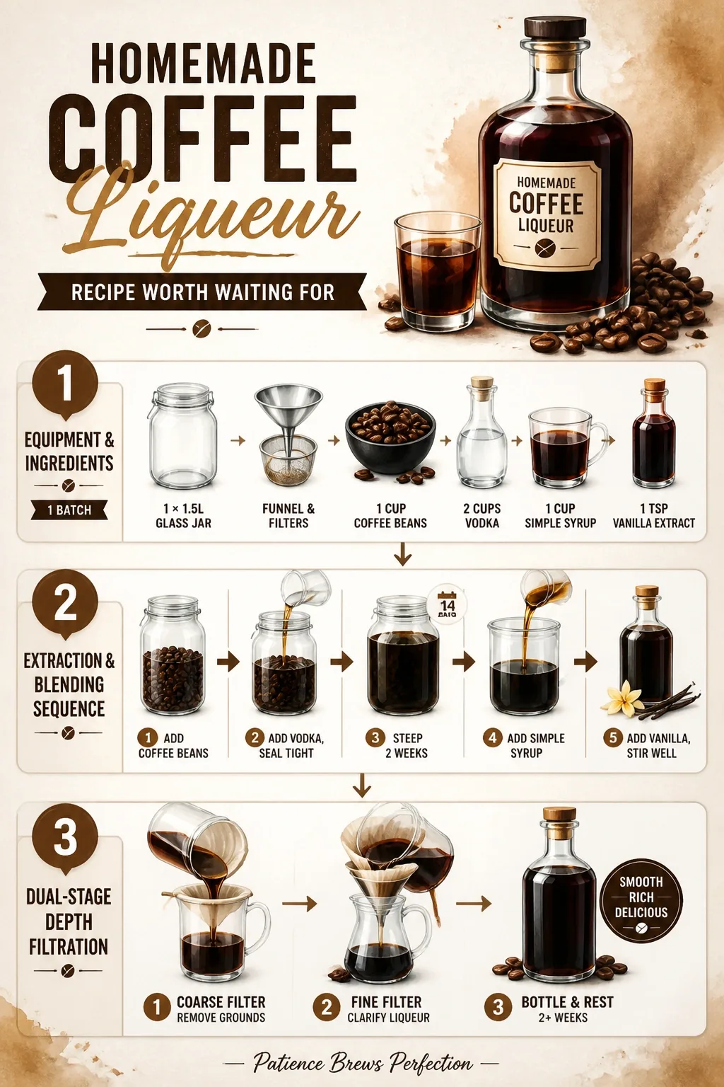 Step-by-step process guide and workflow infographic for Homemade Coffee Liqueur Recipe Worth Waiting For